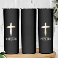 I Stand With Pope Leo Brushstroke Cross Skinny Tumbler Religious Christian Witness