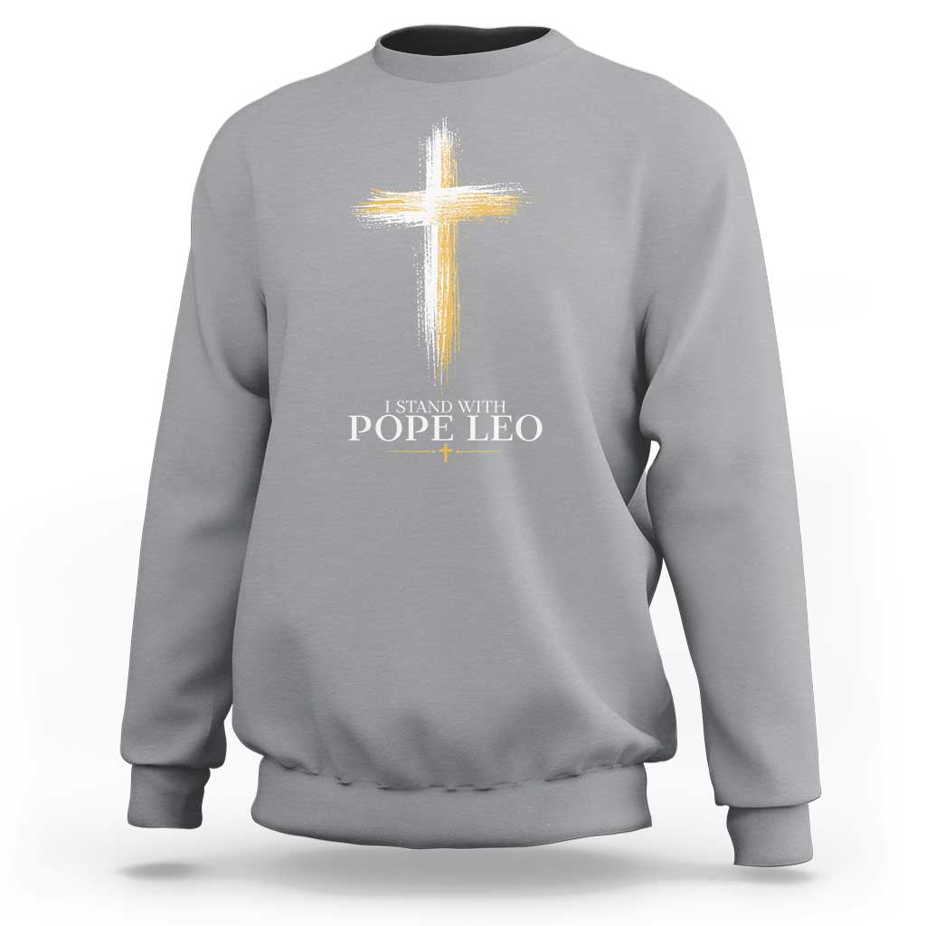 I Stand With Pope Leo Brushstroke Cross Sweatshirt Religious Christian Witness