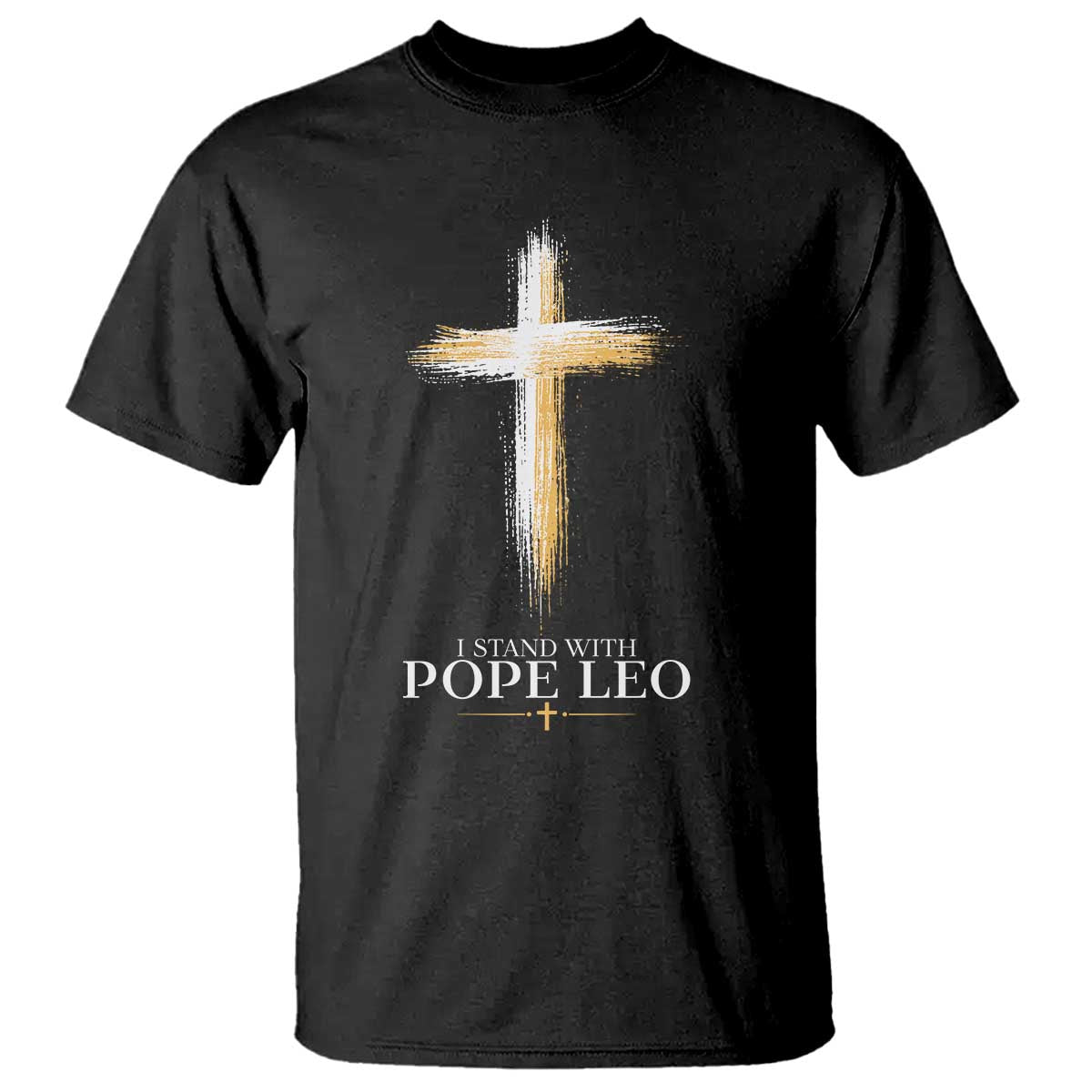 I Stand With Pope Leo Brushstroke Cross T Shirt Religious Christian Witness