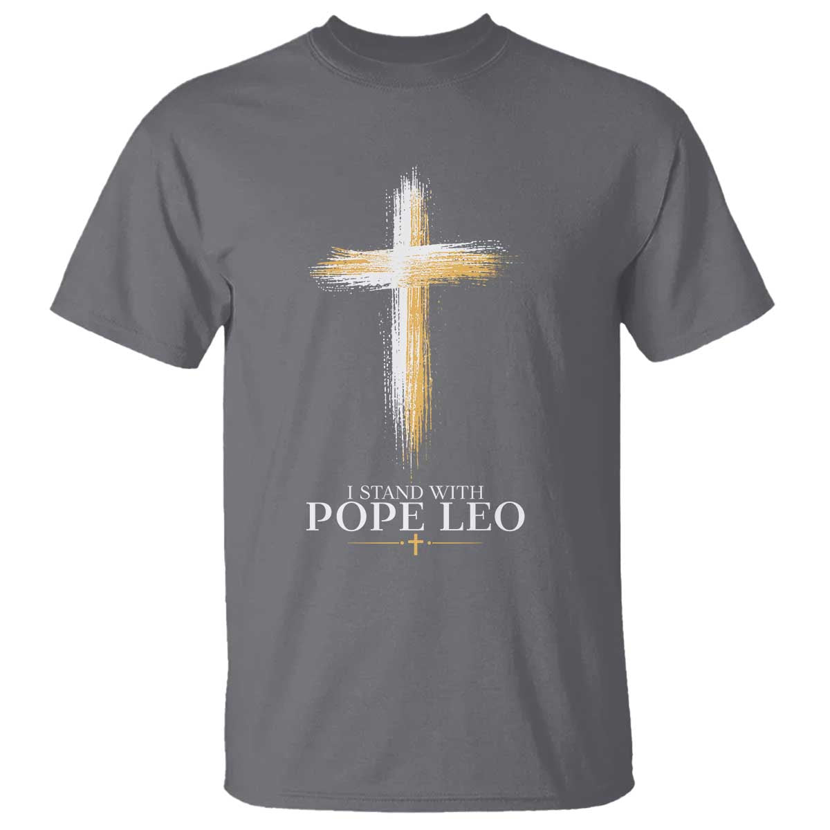 I Stand With Pope Leo Brushstroke Cross T Shirt Religious Christian Witness