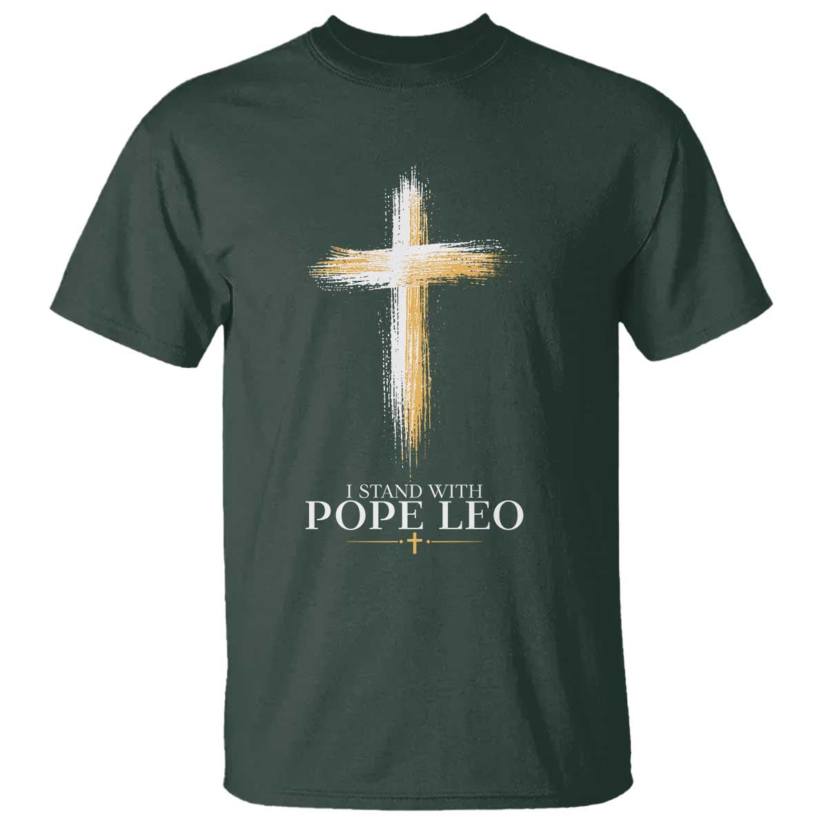 I Stand With Pope Leo Brushstroke Cross T Shirt Religious Christian Witness