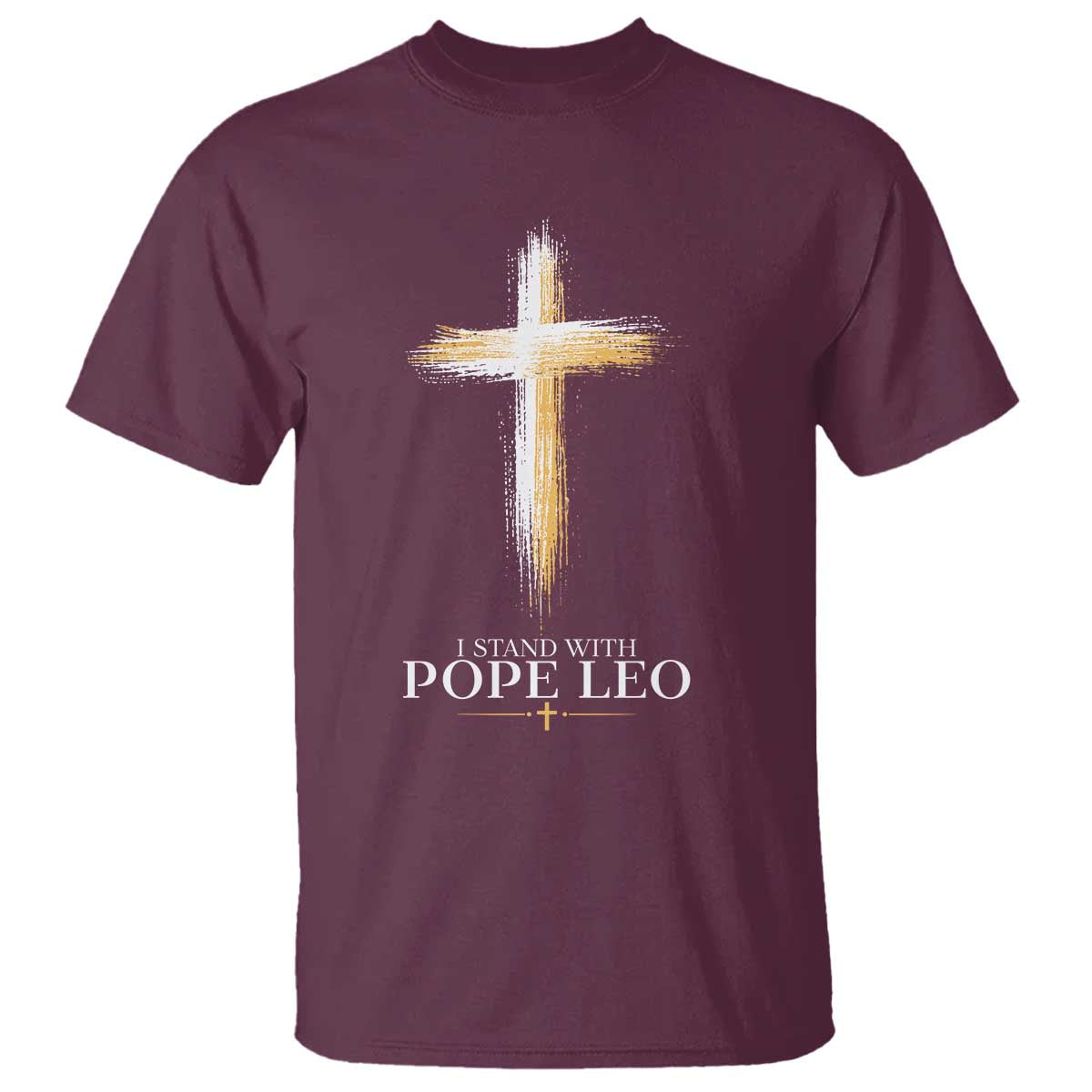 I Stand With Pope Leo Brushstroke Cross T Shirt Religious Christian Witness