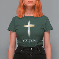 I Stand With Pope Leo Brushstroke Cross T Shirt For Women Religious Christian Witness