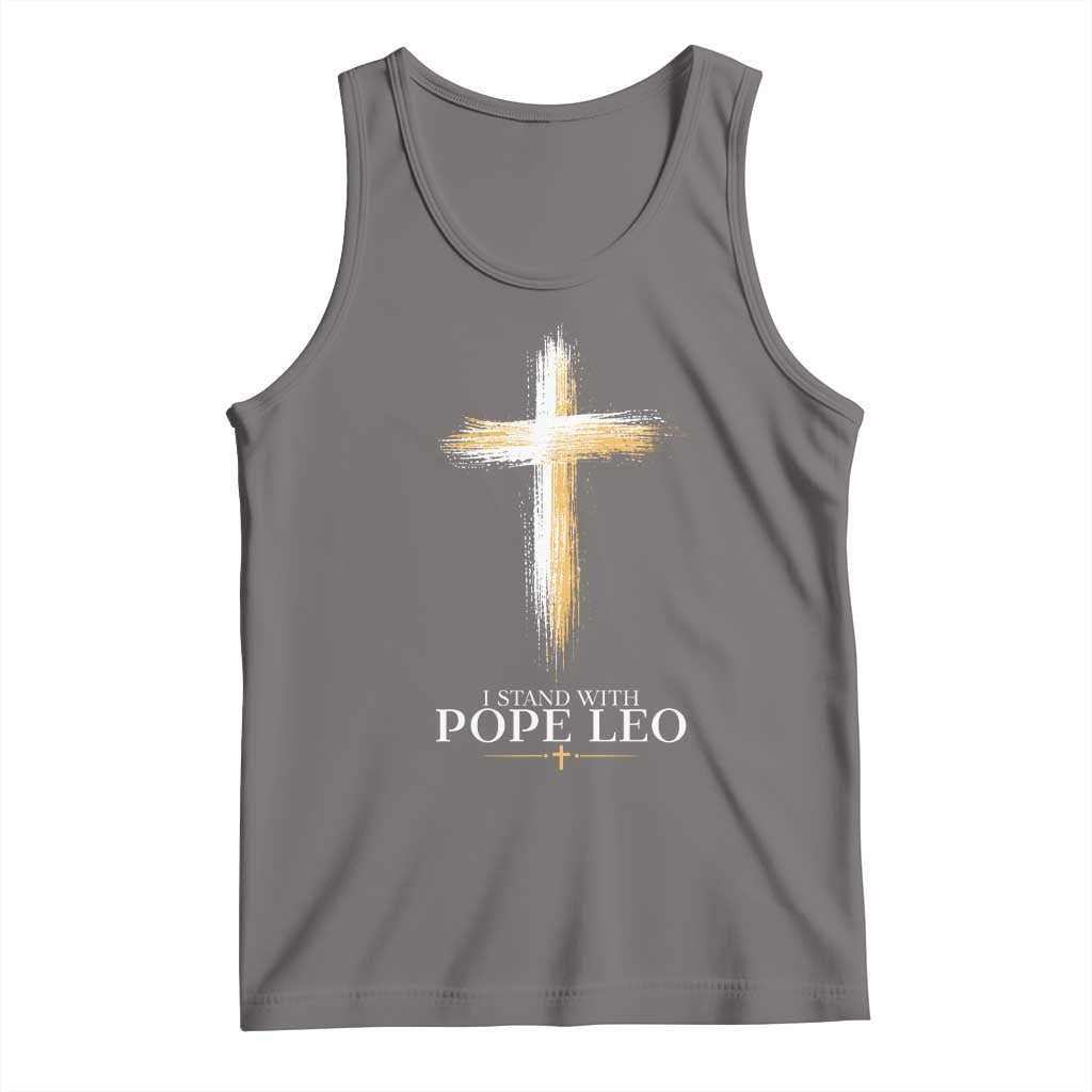 I Stand With Pope Leo Brushstroke Cross Tank Top Religious Christian Witness