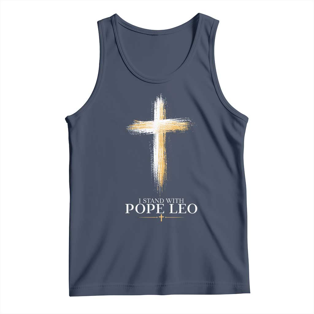 I Stand With Pope Leo Brushstroke Cross Tank Top Religious Christian Witness