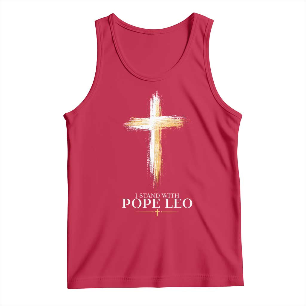 I Stand With Pope Leo Brushstroke Cross Tank Top Religious Christian Witness