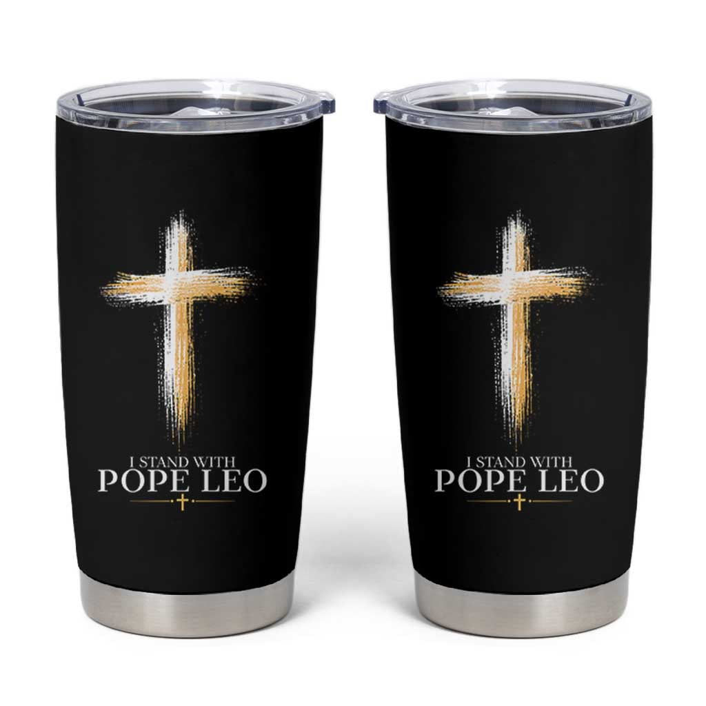 I Stand With Pope Leo Brushstroke Cross Tumbler Cup Religious Christian Witness
