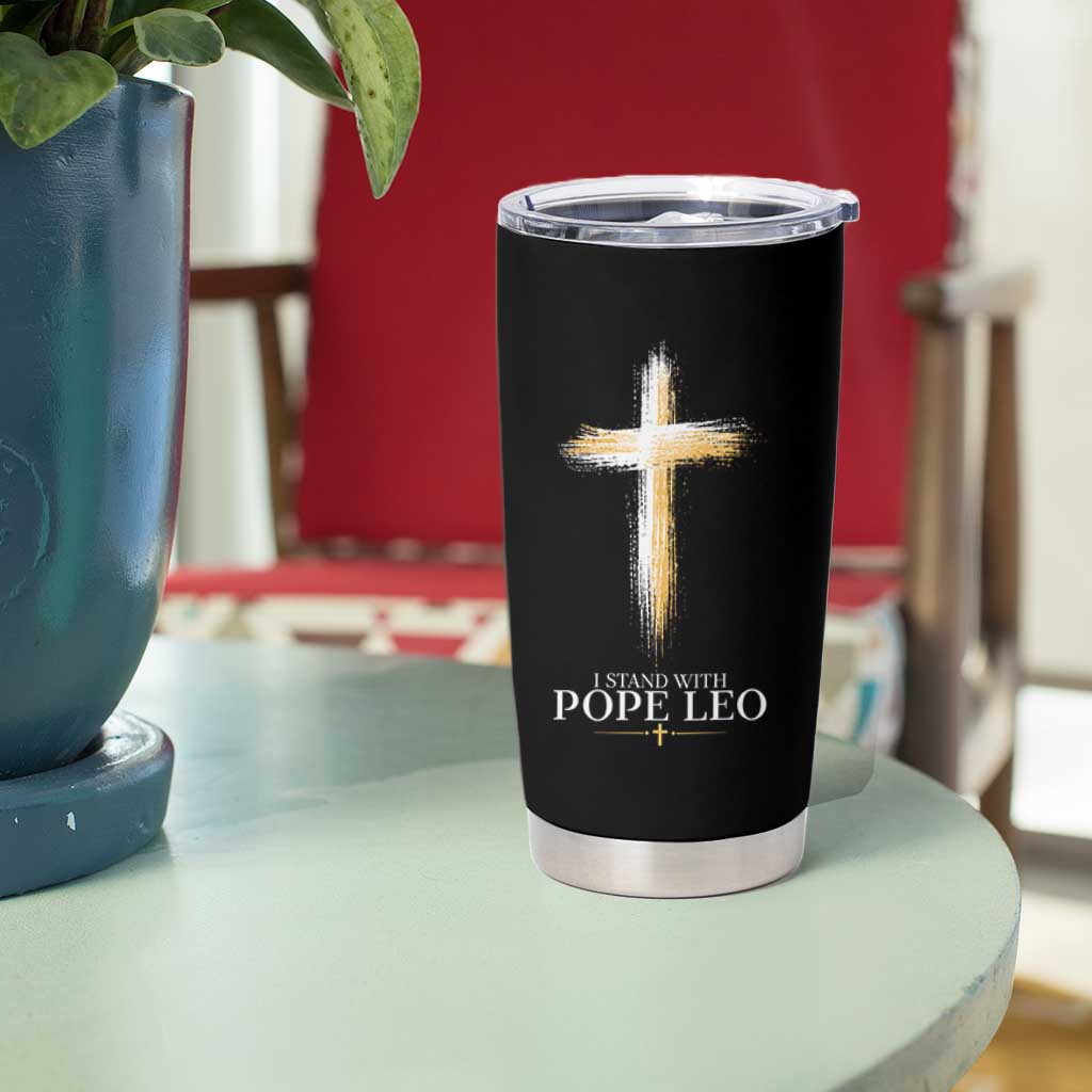 I Stand With Pope Leo Brushstroke Cross Tumbler Cup Religious Christian Witness