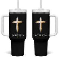 I Stand With Pope Leo Brushstroke Cross Tumbler With Handle Religious Christian Witness