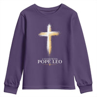 I Stand With Pope Leo Brushstroke Cross Youth Sweatshirt Religious Christian Witness