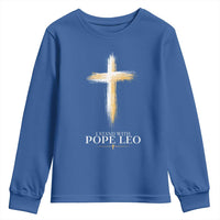 I Stand With Pope Leo Brushstroke Cross Youth Sweatshirt Religious Christian Witness