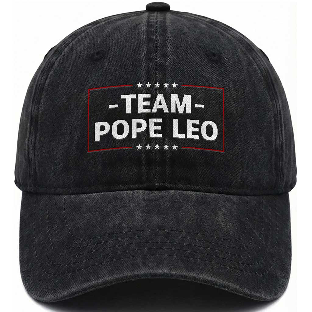 Team Pope Leo XIV Washed Cotton Baseball Cap Catholic Pride Religious Faith Solidarity