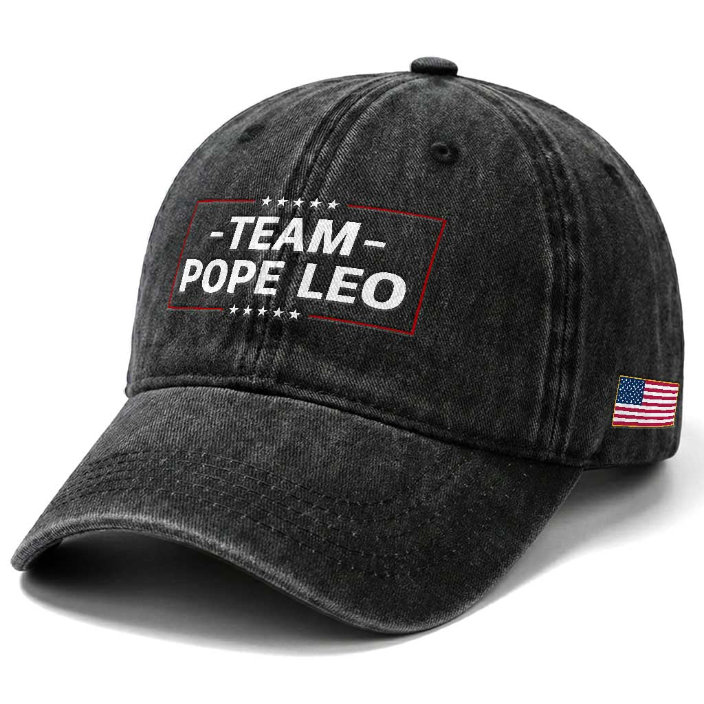 Team Pope Leo XIV Washed Cotton Baseball Cap Catholic Pride Religious Faith Solidarity