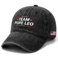 Team Pope Leo XIV Washed Cotton Baseball Cap Catholic Pride Religious Faith Solidarity