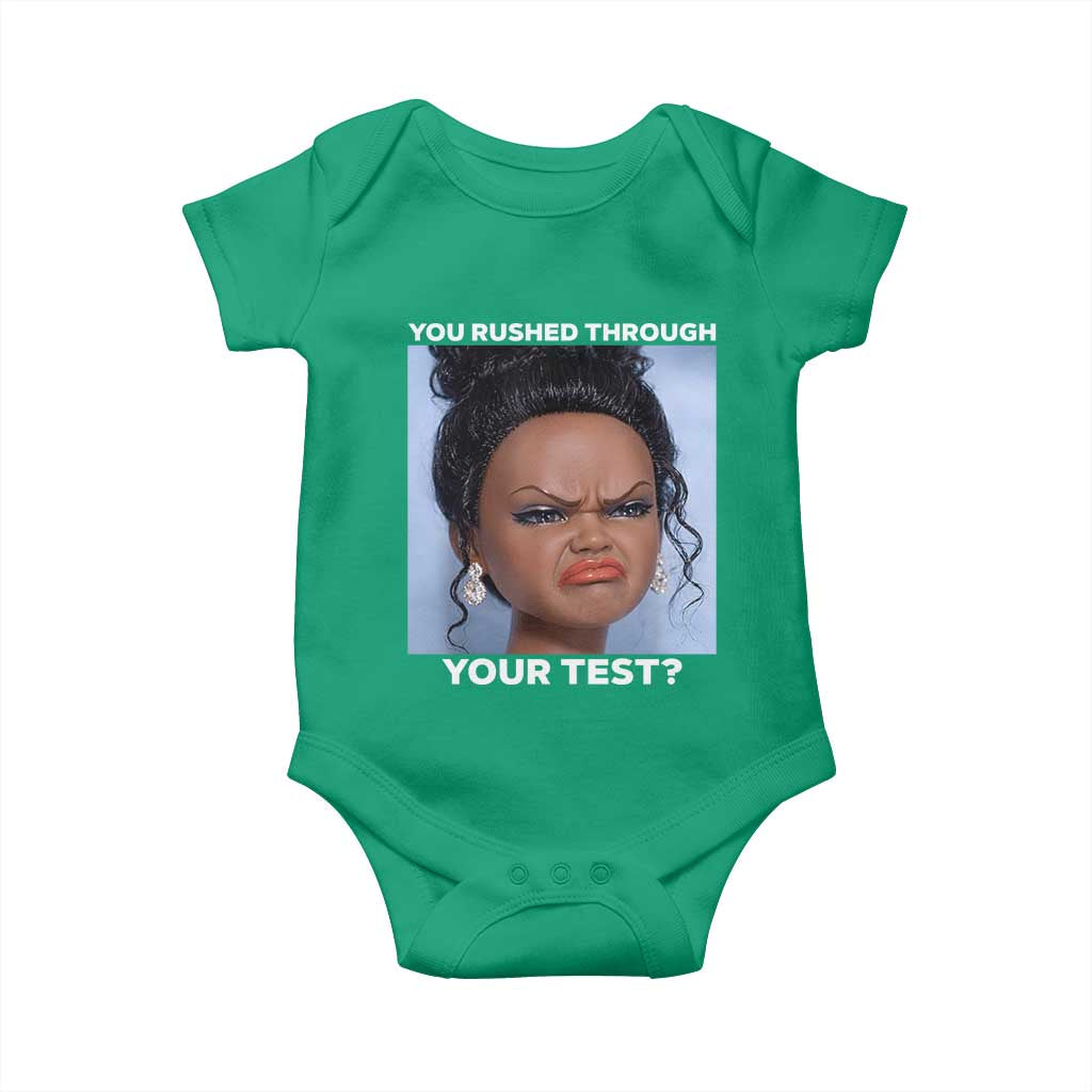 Funny You Rushed Through Your Test Doll Face Meme Baby Onesie Teacher Reaction Humor Testing Day