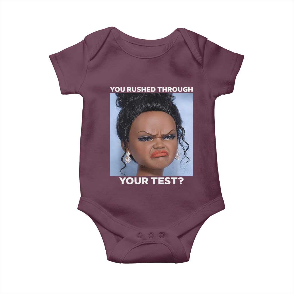 Funny You Rushed Through Your Test Doll Face Meme Baby Onesie Teacher Reaction Humor Testing Day
