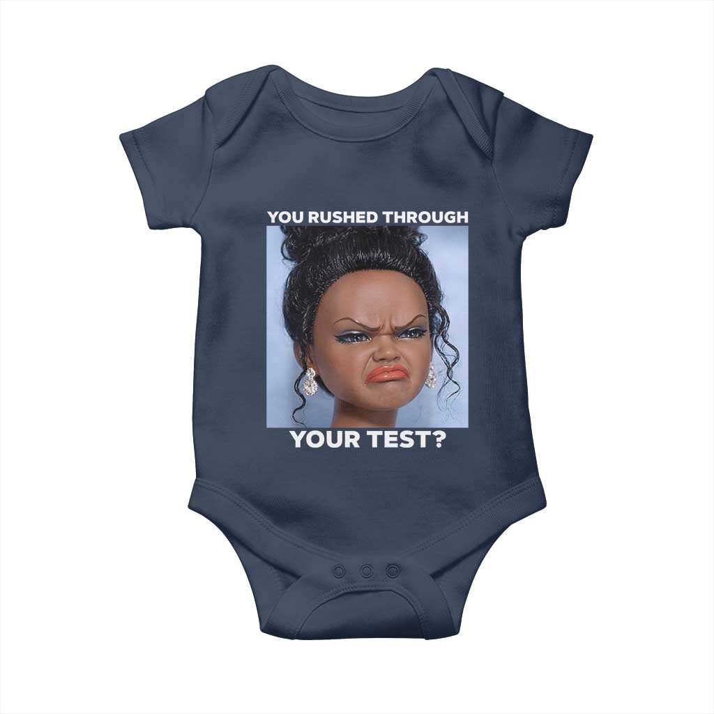Funny You Rushed Through Your Test Doll Face Meme Baby Onesie Teacher Reaction Humor Testing Day