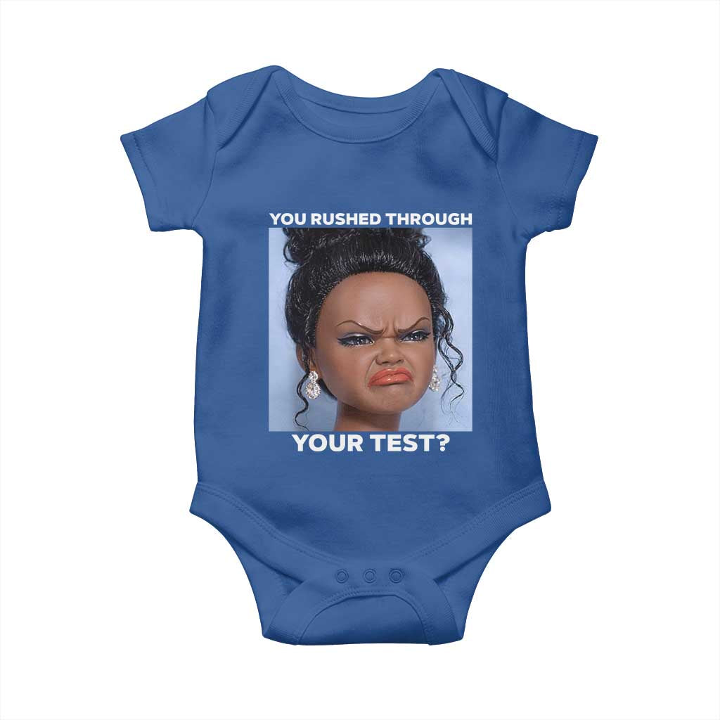 Funny You Rushed Through Your Test Doll Face Meme Baby Onesie Teacher Reaction Humor Testing Day