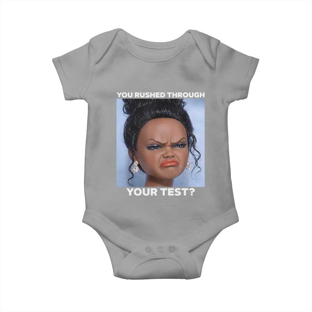 Funny You Rushed Through Your Test Doll Face Meme Baby Onesie Teacher Reaction Humor Testing Day