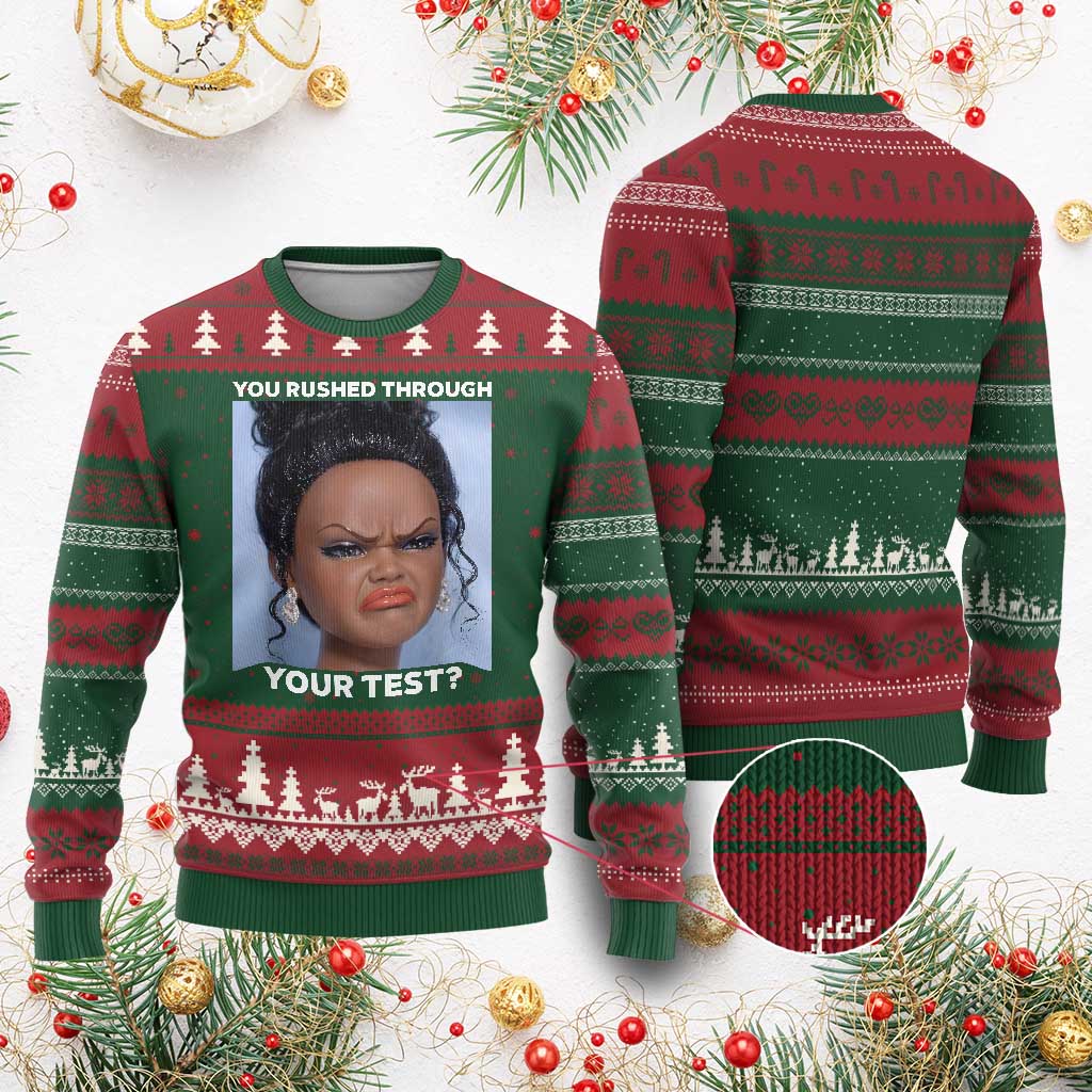 Funny You Rushed Through Your Test Doll Face Meme Ugly Christmas Sweater Teacher Reaction Humor Testing Day