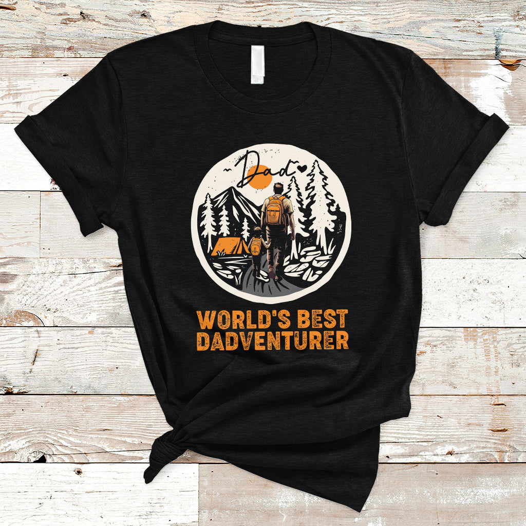 Camping Dad T Shirt World's Best Dadventure Dad Camping Outdoor Nature Lovers - Wonder Print Shop