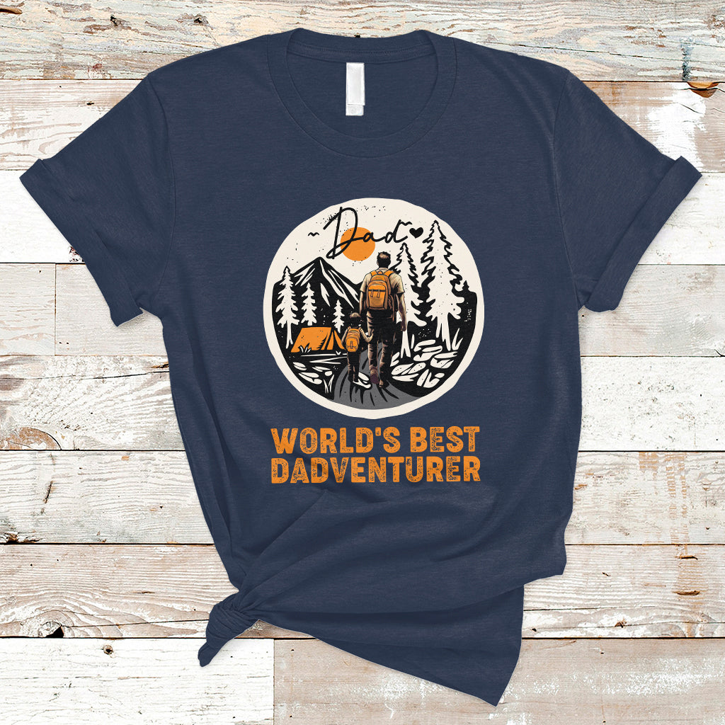 Camping Dad T Shirt World's Best Dadventure Dad Camping Outdoor Nature Lovers - Wonder Print Shop