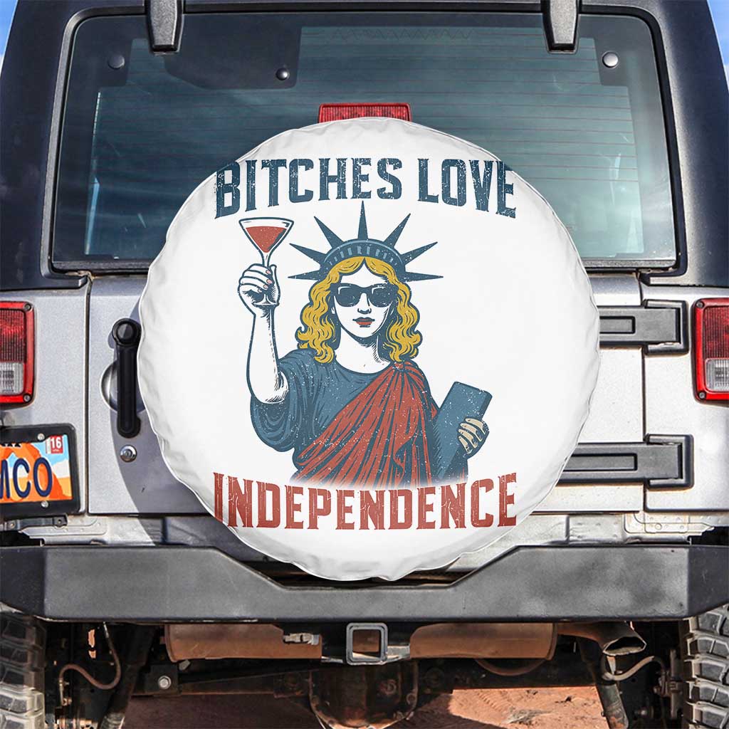 Funny 4th of July Statue of Liberty Cocktail Spare Tire Cover Retro Bitches Love Independence