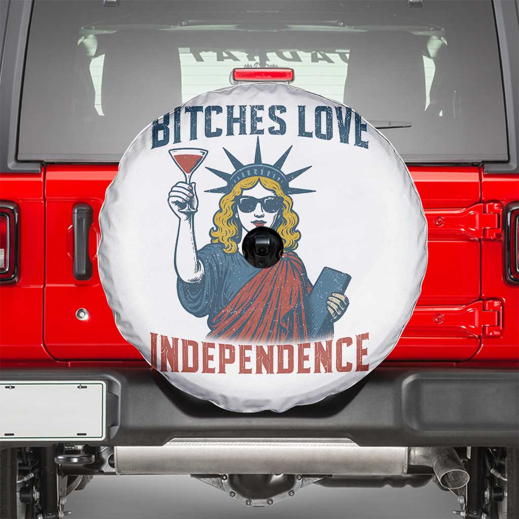 Funny 4th of July Statue of Liberty Cocktail Spare Tire Cover Retro Bitches Love Independence