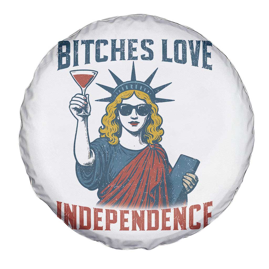 Funny 4th of July Statue of Liberty Cocktail Spare Tire Cover Retro Bitches Love Independence