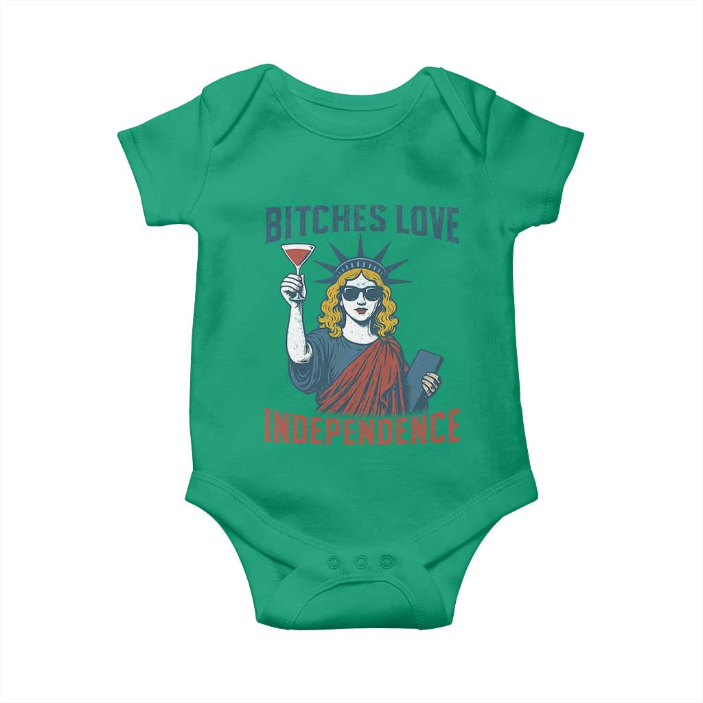 Funny 4th of July Statue of Liberty Cocktail Baby Onesie Retro Bitches Love Independence