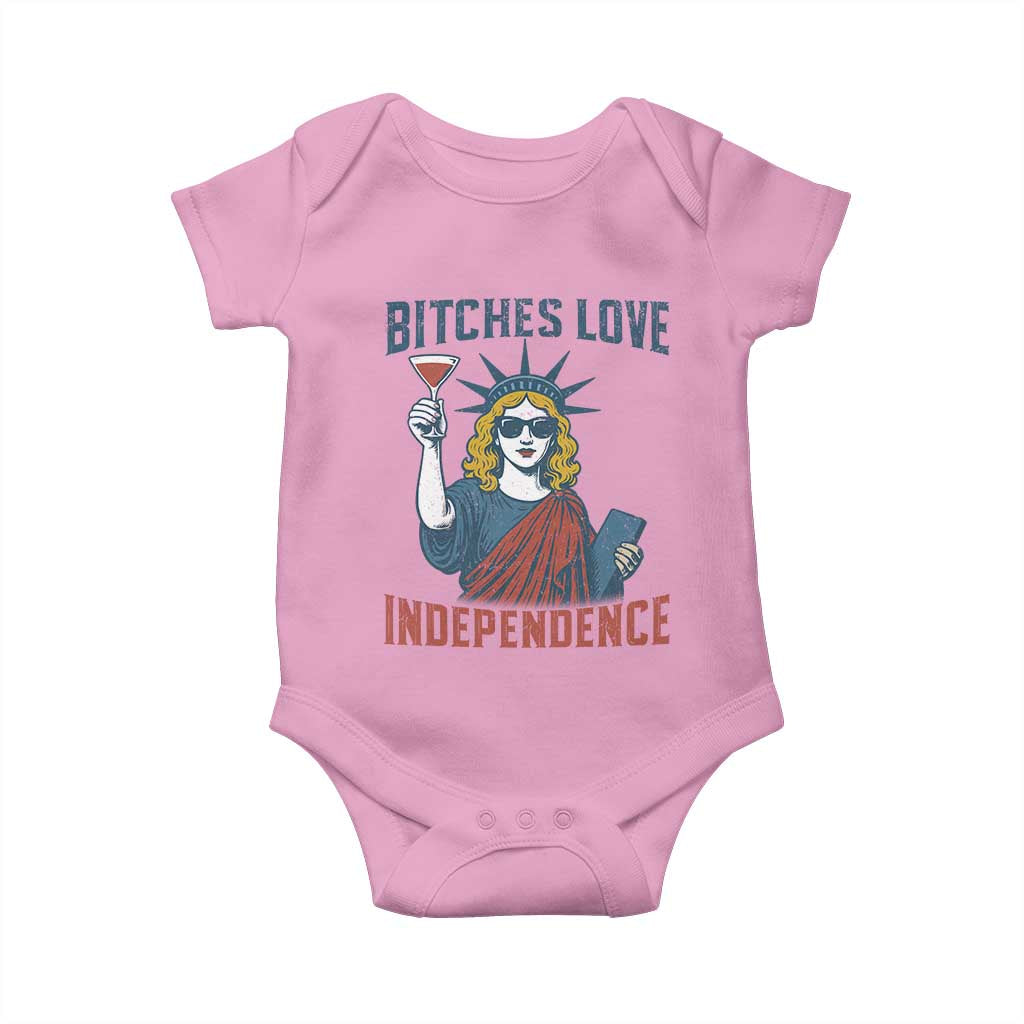 Funny 4th of July Statue of Liberty Cocktail Baby Onesie Retro Bitches Love Independence