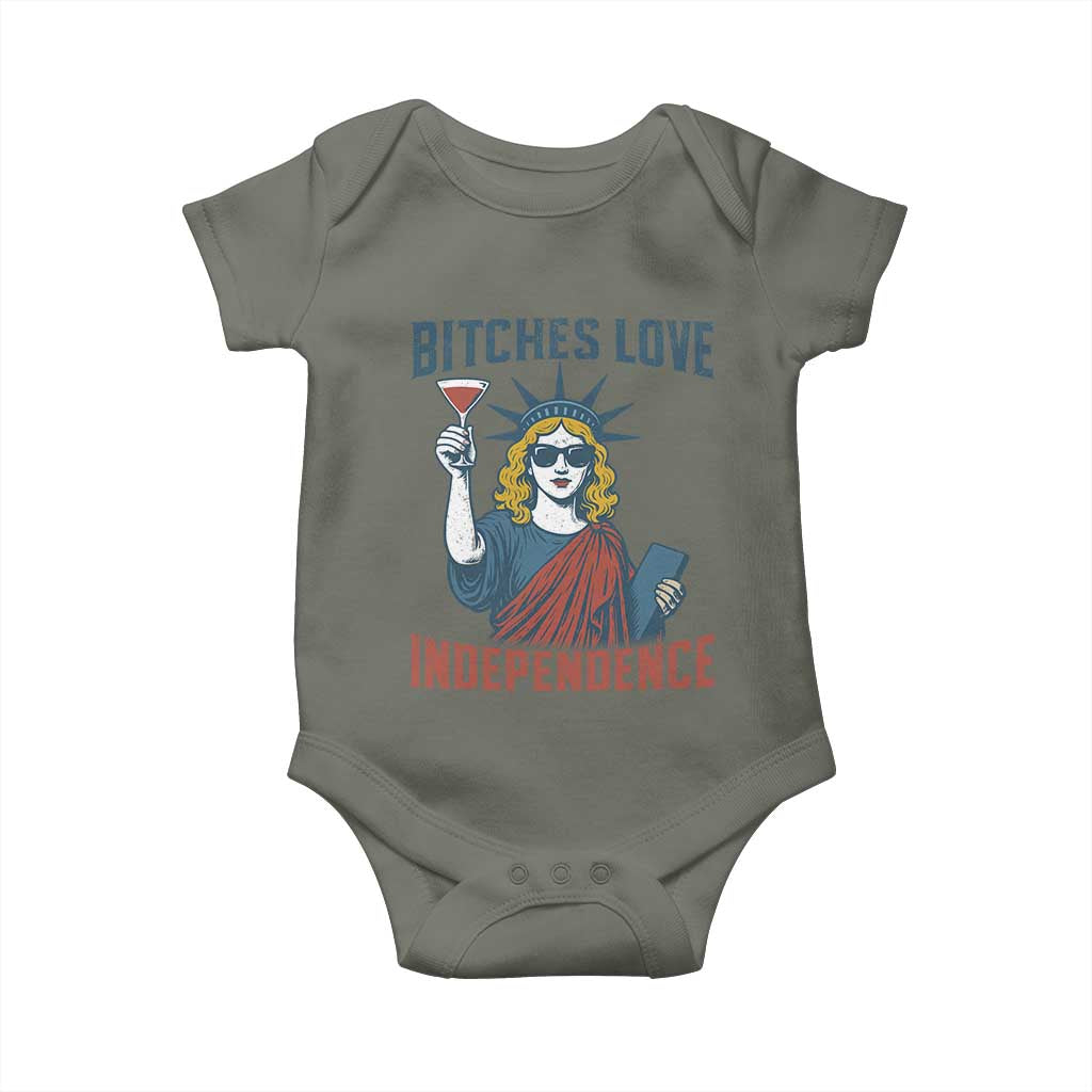Funny 4th of July Statue of Liberty Cocktail Baby Onesie Retro Bitches Love Independence