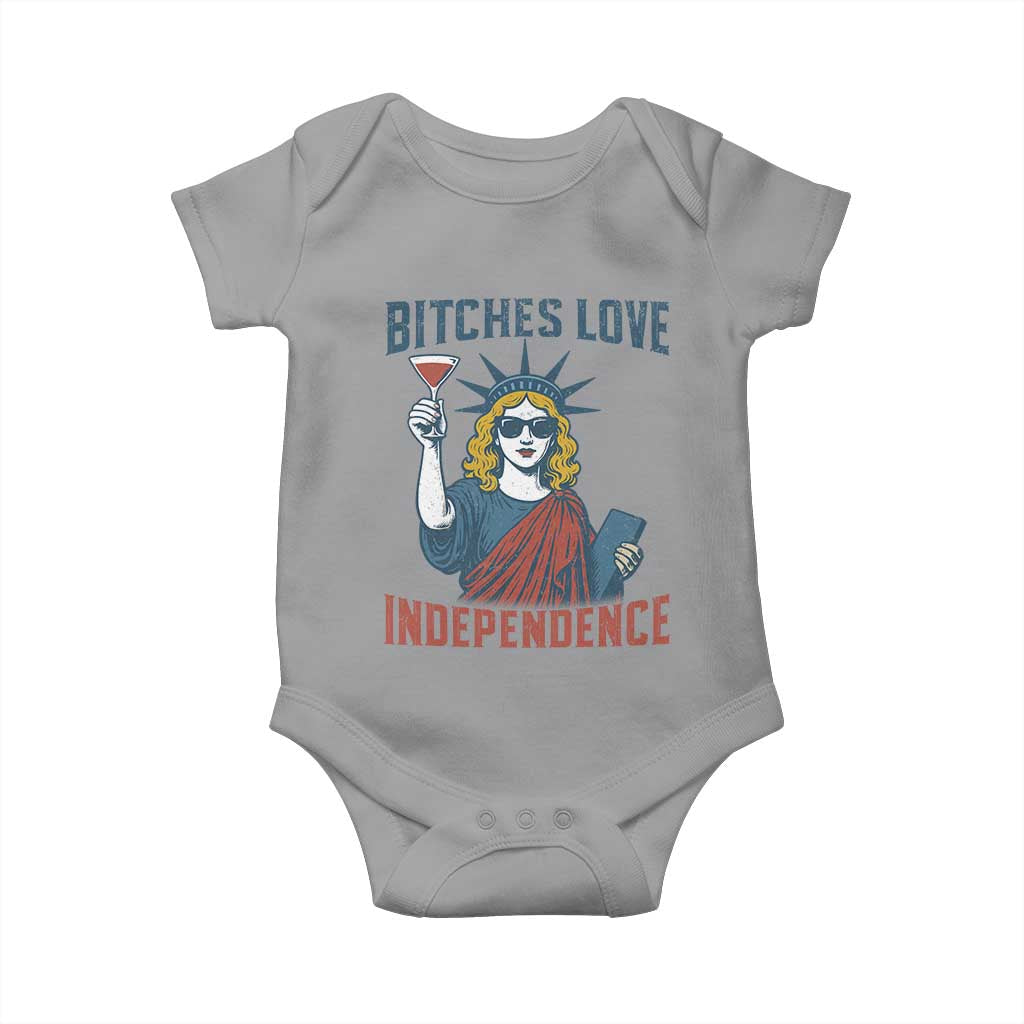 Funny 4th of July Statue of Liberty Cocktail Baby Onesie Retro Bitches Love Independence