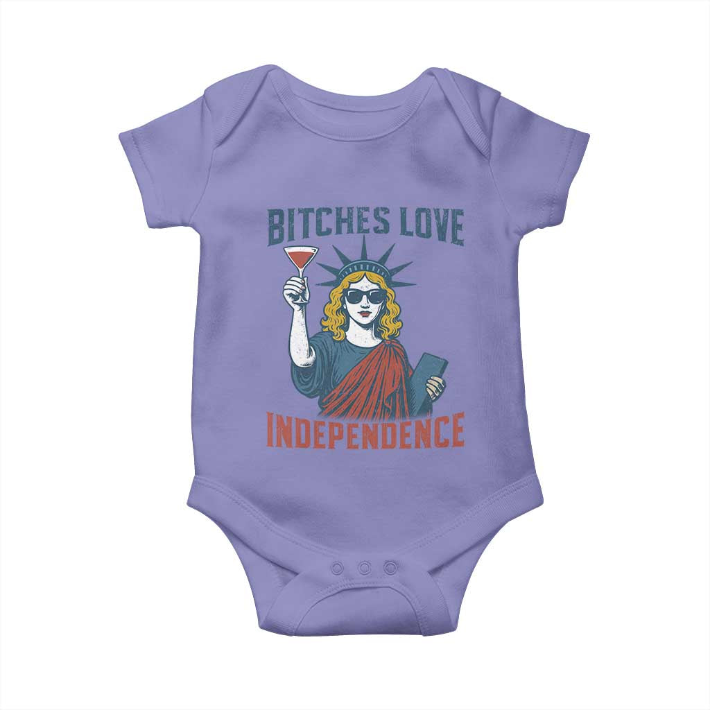 Funny 4th of July Statue of Liberty Cocktail Baby Onesie Retro Bitches Love Independence