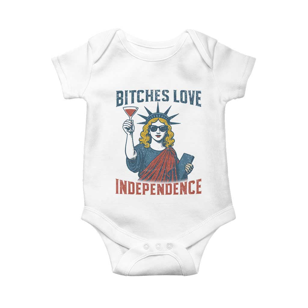 Funny 4th of July Statue of Liberty Cocktail Baby Onesie Retro Bitches Love Independence