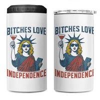 Funny 4th of July Statue of Liberty Cocktail 4 in 1 Can Cooler Tumbler Retro Bitches Love Independence