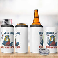 Funny 4th of July Statue of Liberty Cocktail 4 in 1 Can Cooler Tumbler Retro Bitches Love Independence