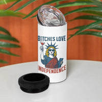 Funny 4th of July Statue of Liberty Cocktail 4 in 1 Can Cooler Tumbler Retro Bitches Love Independence