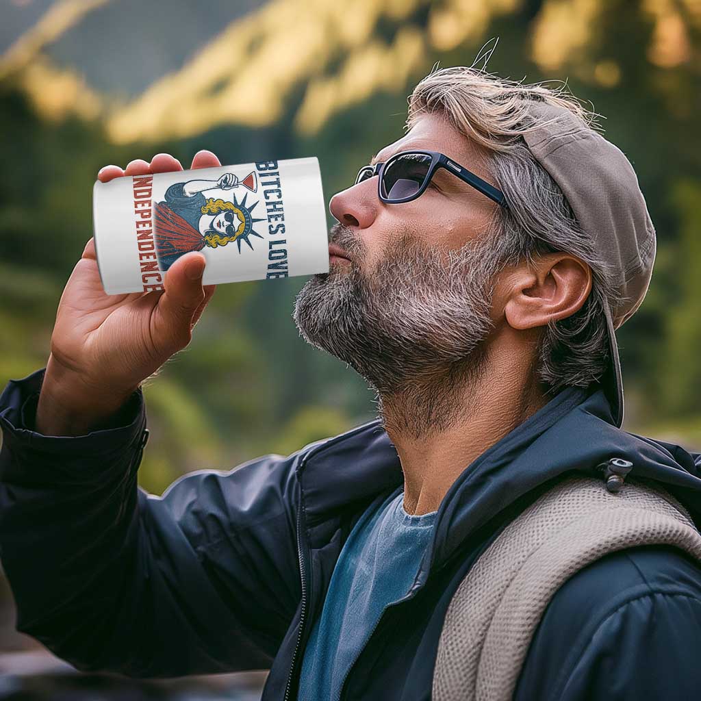 Funny 4th of July Statue of Liberty Cocktail 4 in 1 Can Cooler Tumbler Retro Bitches Love Independence