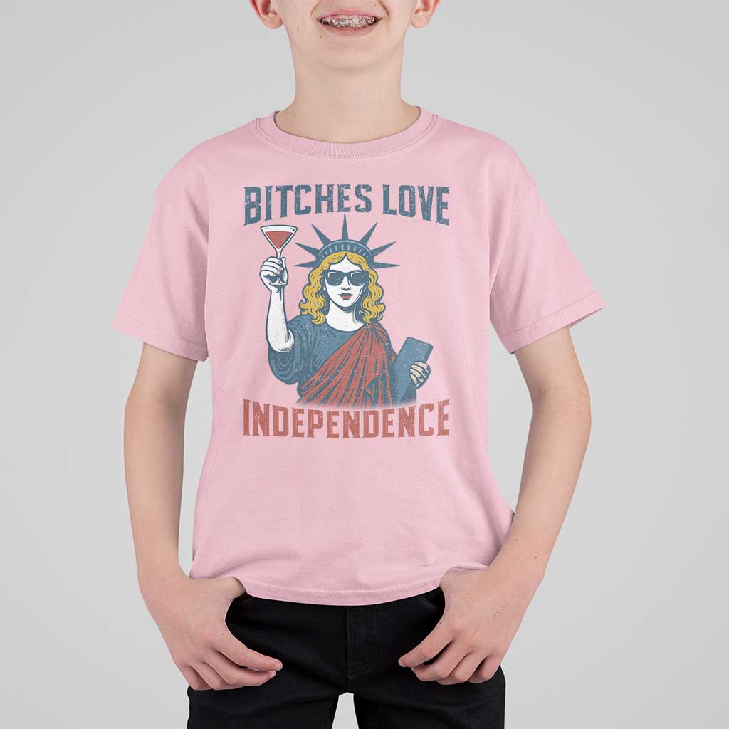 Funny 4th of July Statue of Liberty Cocktail T Shirt For Kid Retro Bitches Love Independence
