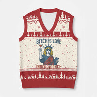 Funny 4th of July Statue of Liberty Cocktail V-Neck Knit Sweater Vest Retro Bitches Love Independence - Wonder Print Shop