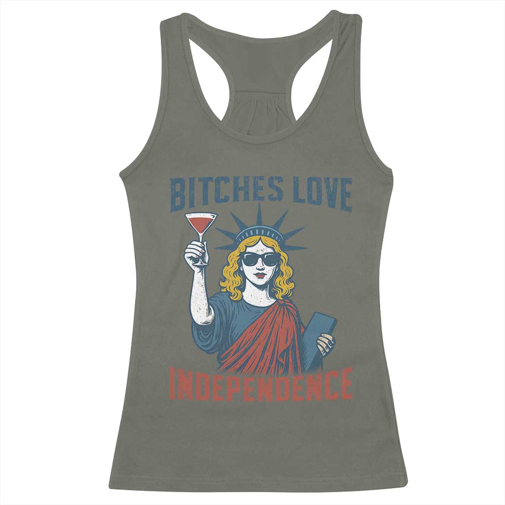 Funny 4th of July Statue of Liberty Cocktail Racerback Tank Top Retro Bitches Love Independence