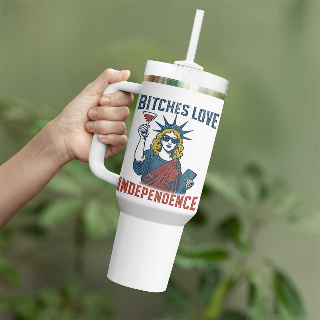 Funny 4th of July Statue of Liberty Cocktail Tumbler With Handle Retro Bitches Love Independence