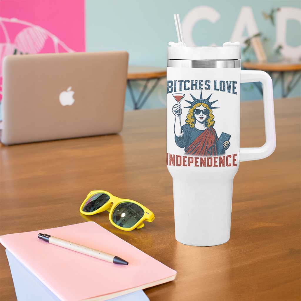 Funny 4th of July Statue of Liberty Cocktail Tumbler With Handle Retro Bitches Love Independence