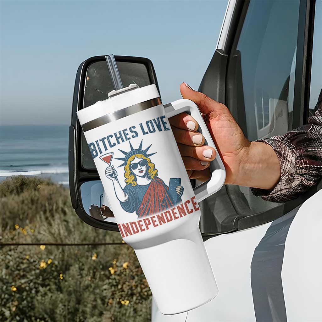Funny 4th of July Statue of Liberty Cocktail Tumbler With Handle Retro Bitches Love Independence