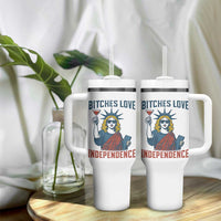 Funny 4th of July Statue of Liberty Cocktail Tumbler With Handle Retro Bitches Love Independence