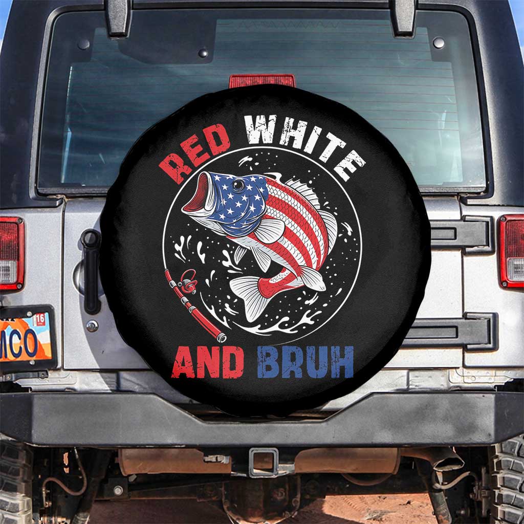 Red White And Bruh Fishing Spare Tire Cover Funny Patriotic Bass 4th Of July American Flag