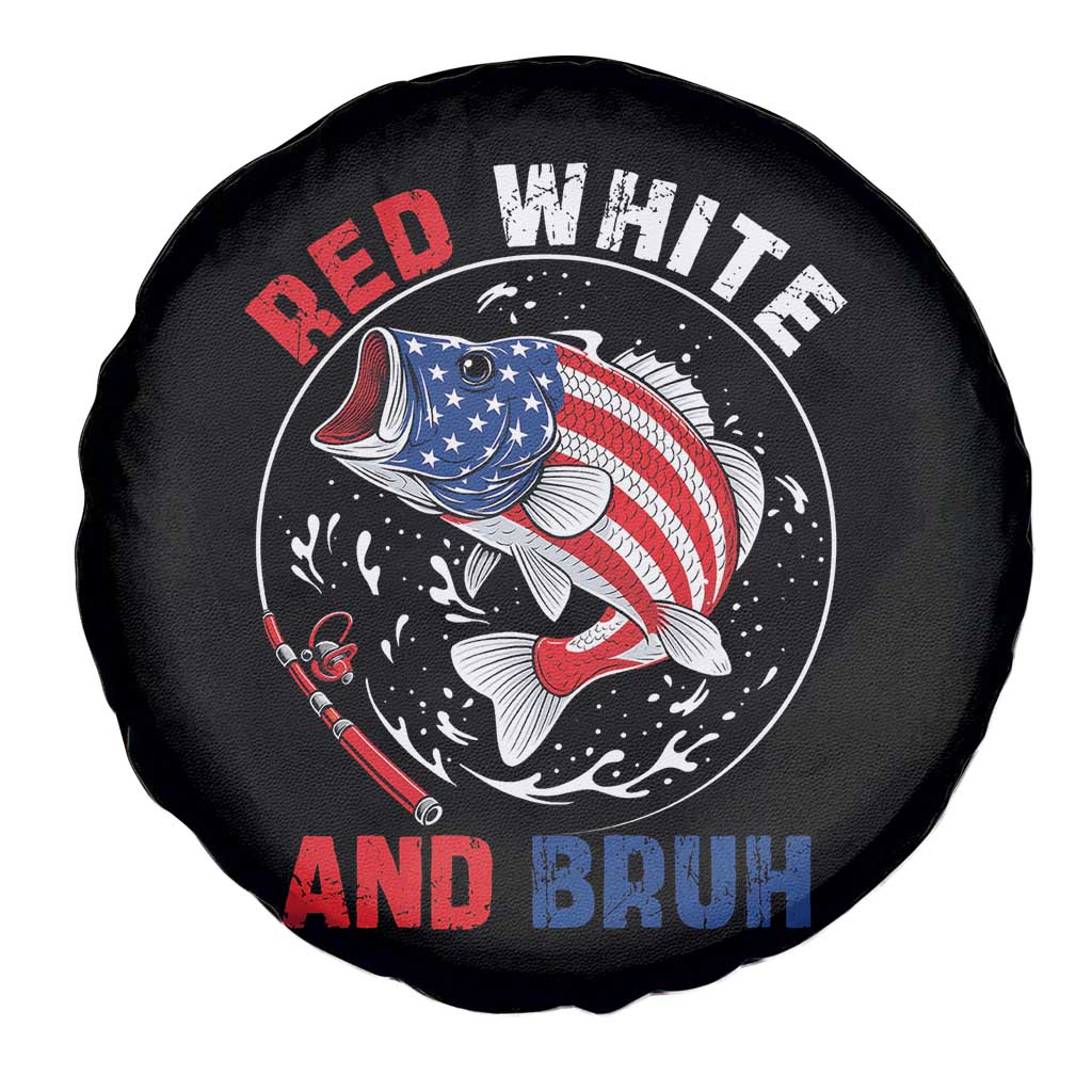 Red White And Bruh Fishing Spare Tire Cover Funny Patriotic Bass 4th Of July American Flag