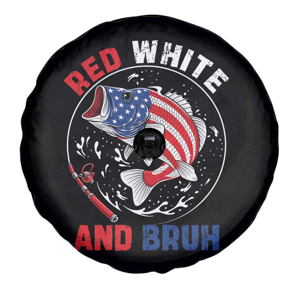 Red White And Bruh Fishing Spare Tire Cover Funny Patriotic Bass 4th Of July American Flag