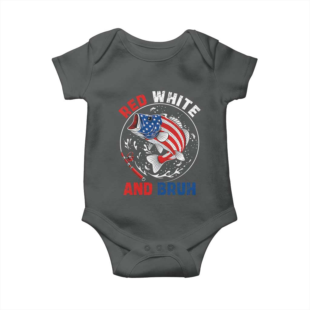 Red White And Bruh Fishing Baby Onesie Funny Patriotic Bass 4th Of July American Flag